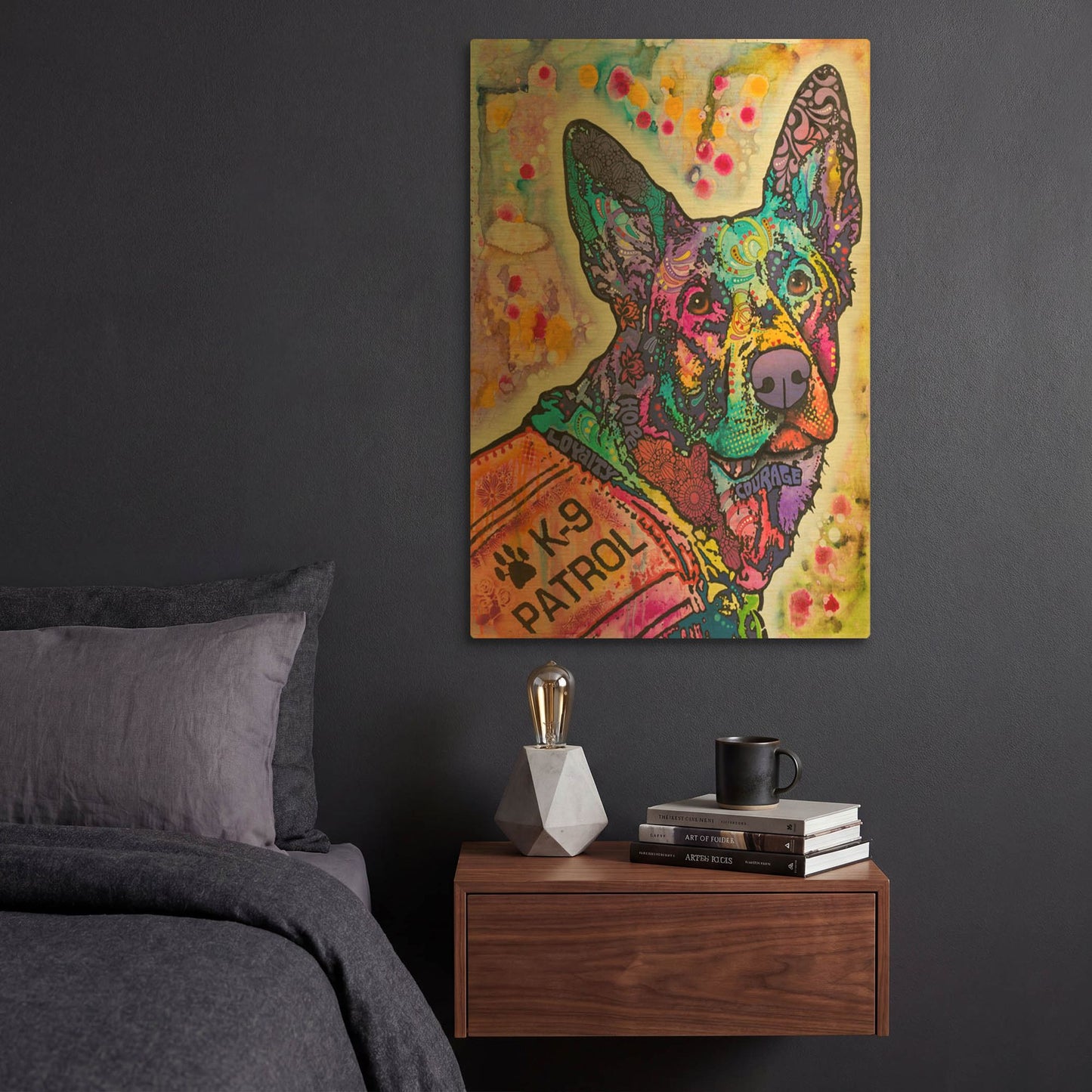 'K 9 Patrol German Shep Action' By Dean Russo Gold Metal Wall Art