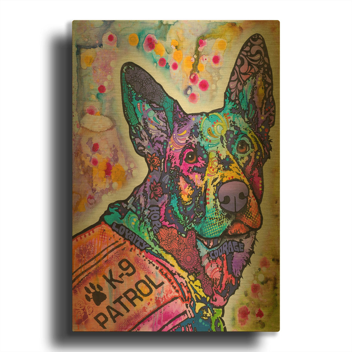 'K 9 Patrol German Shep Action' By Dean Russo Gold Metal Wall Art