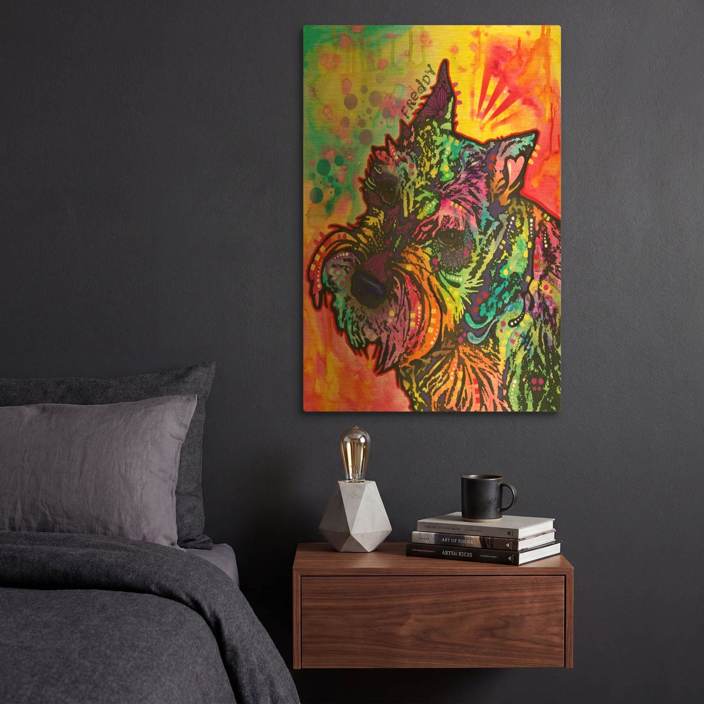 'Freddy The Schnauzer' By Dean Russo Gold Metal Wall Art