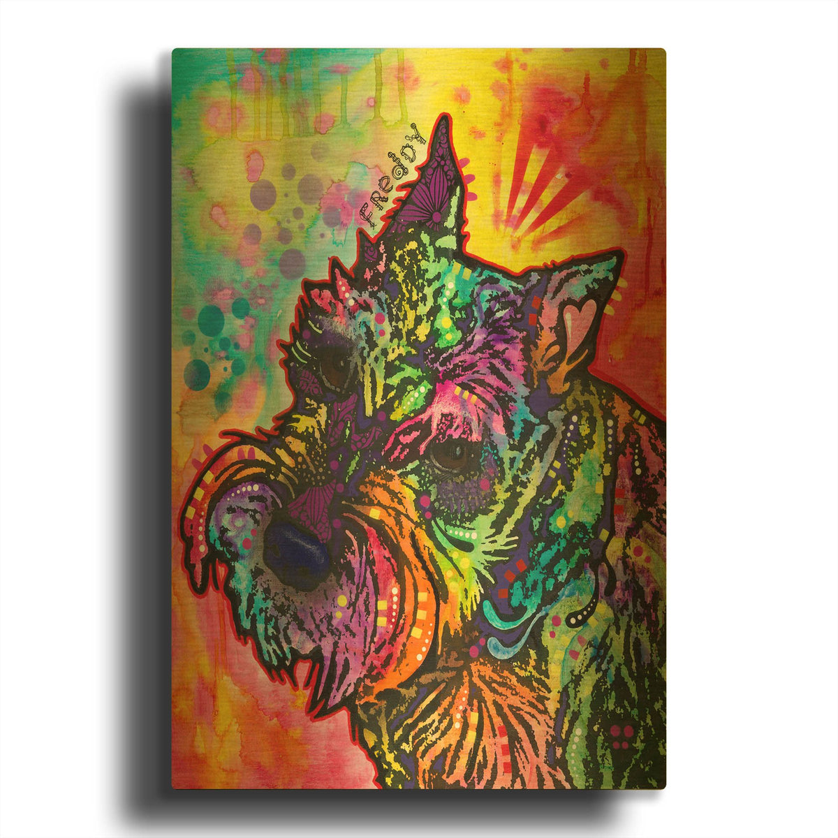 'Freddy The Schnauzer' By Dean Russo Gold Metal Wall Art
