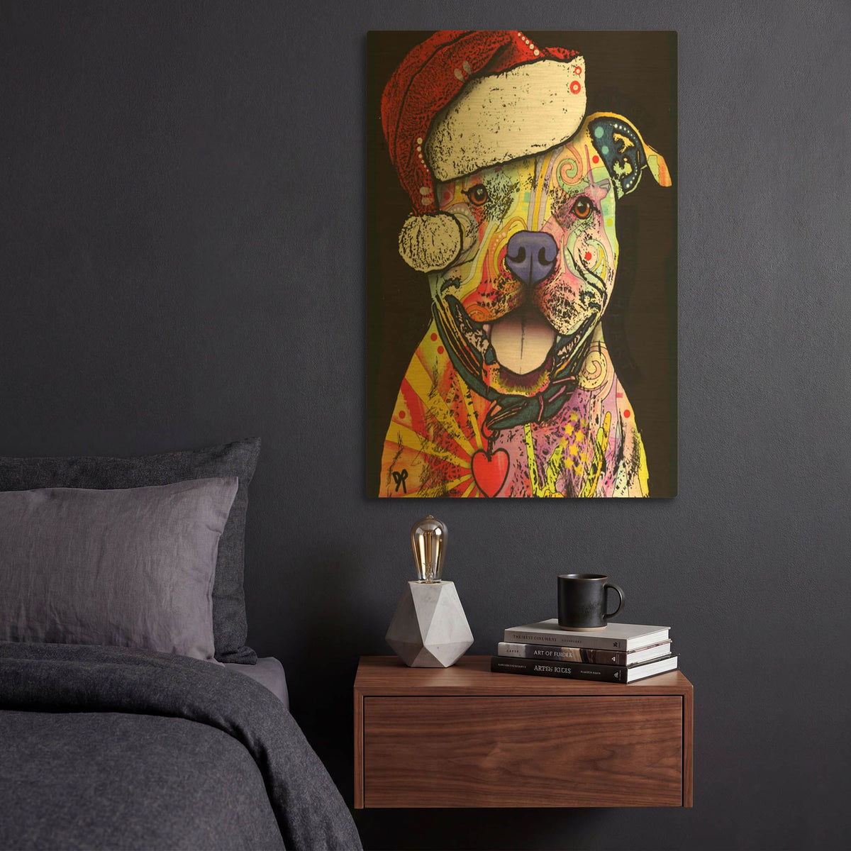 'Beware Of Pit Bulls Christmas Edition' By Dean Russo Gold Metal Wall Art