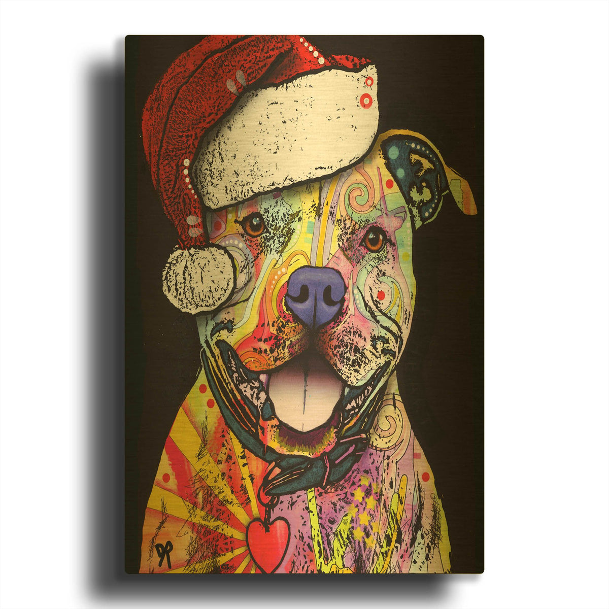 'Beware Of Pit Bulls Christmas Edition' By Dean Russo Gold Metal Wall Art