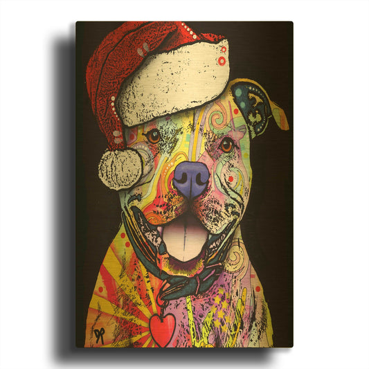 'Beware Of Pit Bulls Christmas Edition' By Dean Russo Gold Metal Wall Art