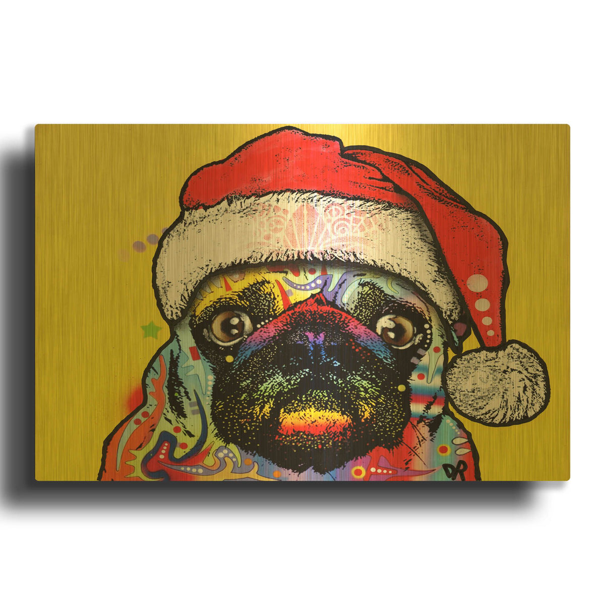 'Pug Christmas Edition' By Dean Russo Gold Metal Wall Art