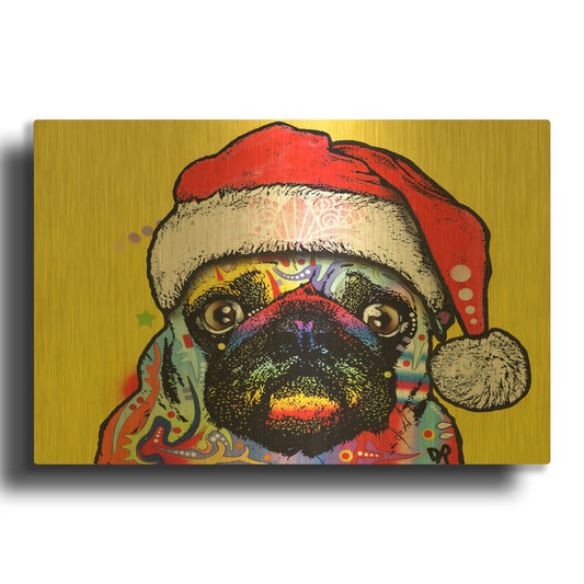 'Pug Christmas Edition' By Dean Russo Gold Metal Wall Art