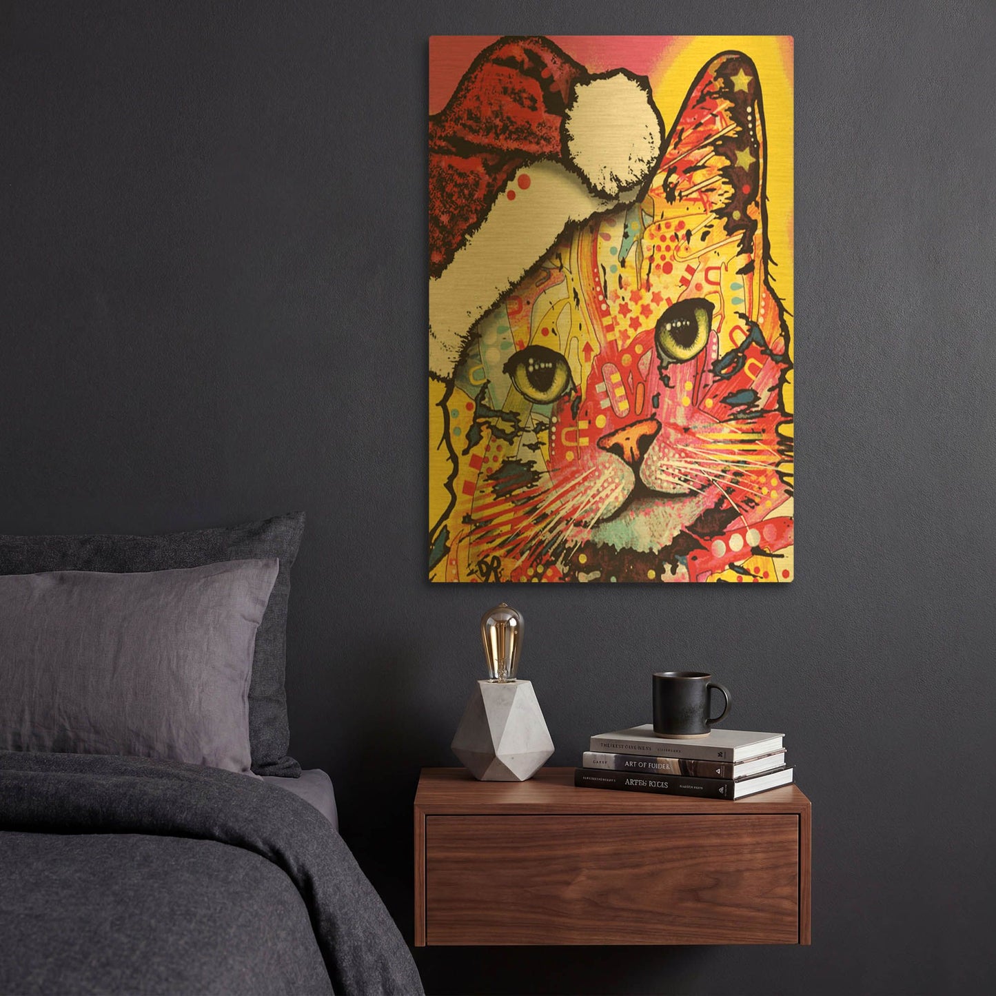 'Tilt Cat Christmas Edition' By Dean Russo Gold Metal Wall Art