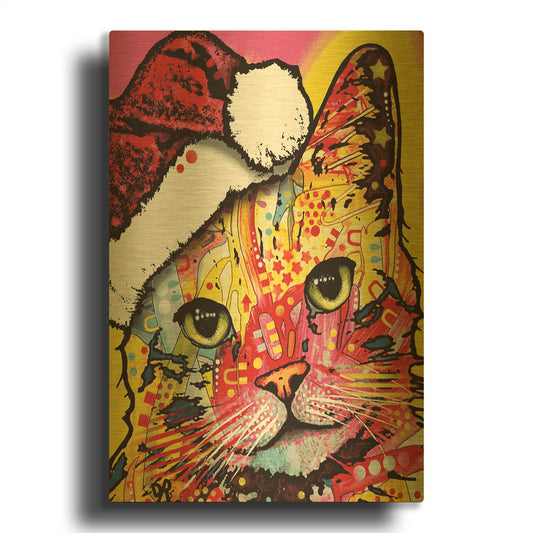 'Tilt Cat Christmas Edition' By Dean Russo Gold Metal Wall Art