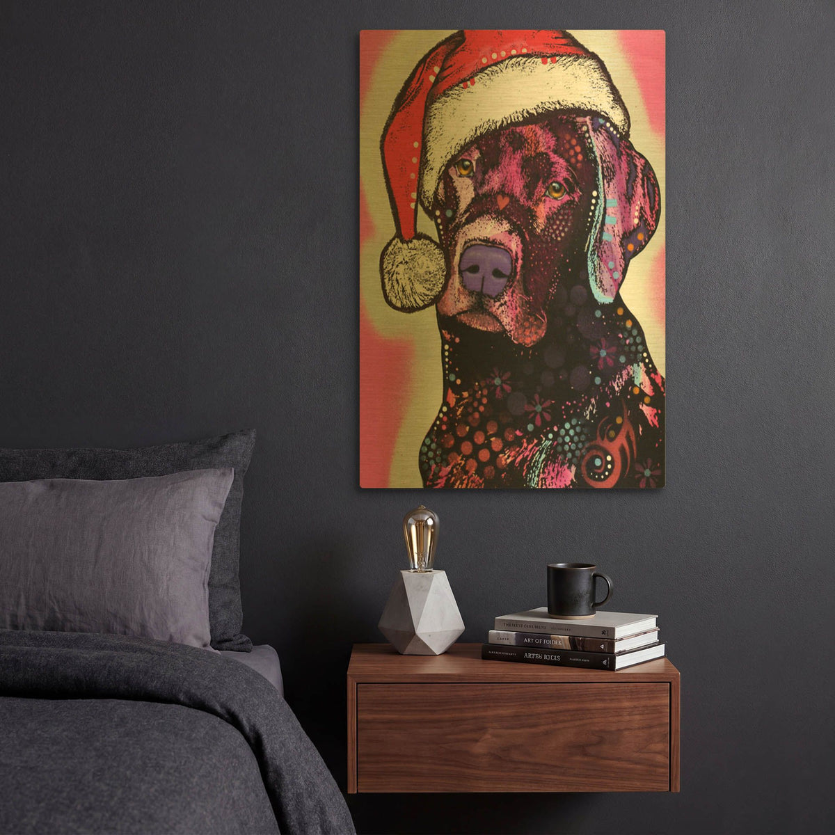 'Black Lab Christmas' By Dean Russo Gold Metal Wall Art