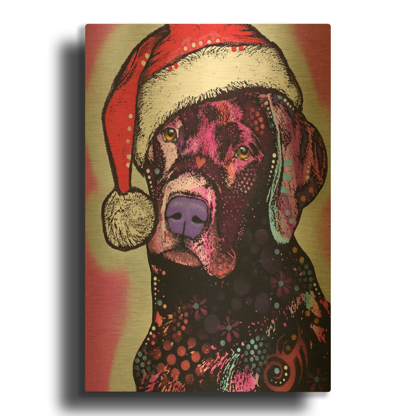'Black Lab Christmas' By Dean Russo Gold Metal Wall Art
