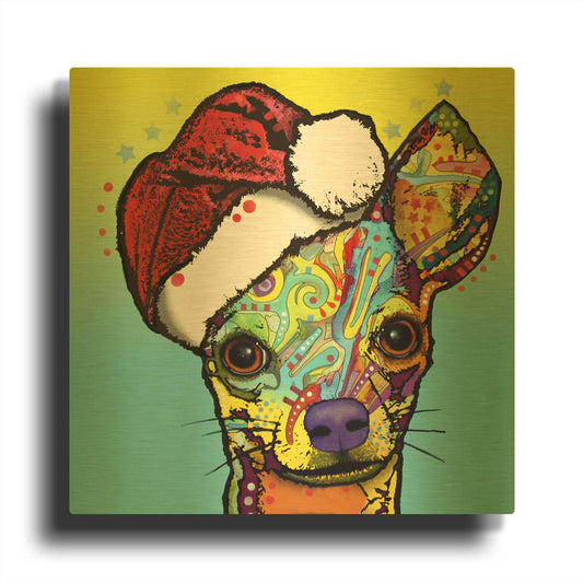 'Chihuahua Christmas' By Dean Russo Gold Metal Wall Art