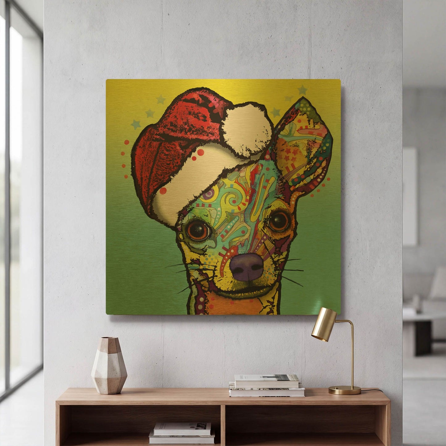 'Chihuahua Christmas' By Dean Russo Gold Metal Wall Art