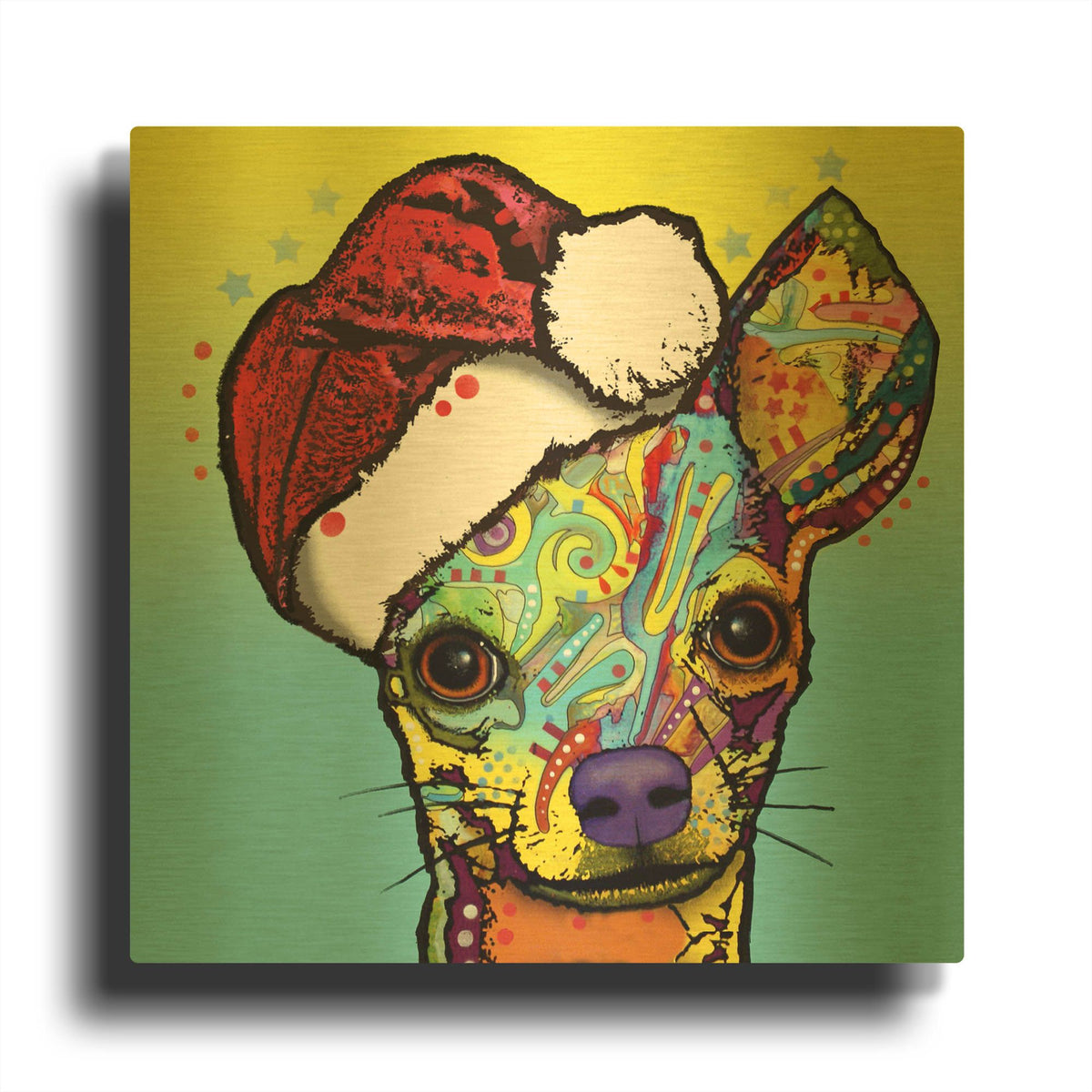 'Chihuahua Christmas' By Dean Russo Gold Metal Wall Art