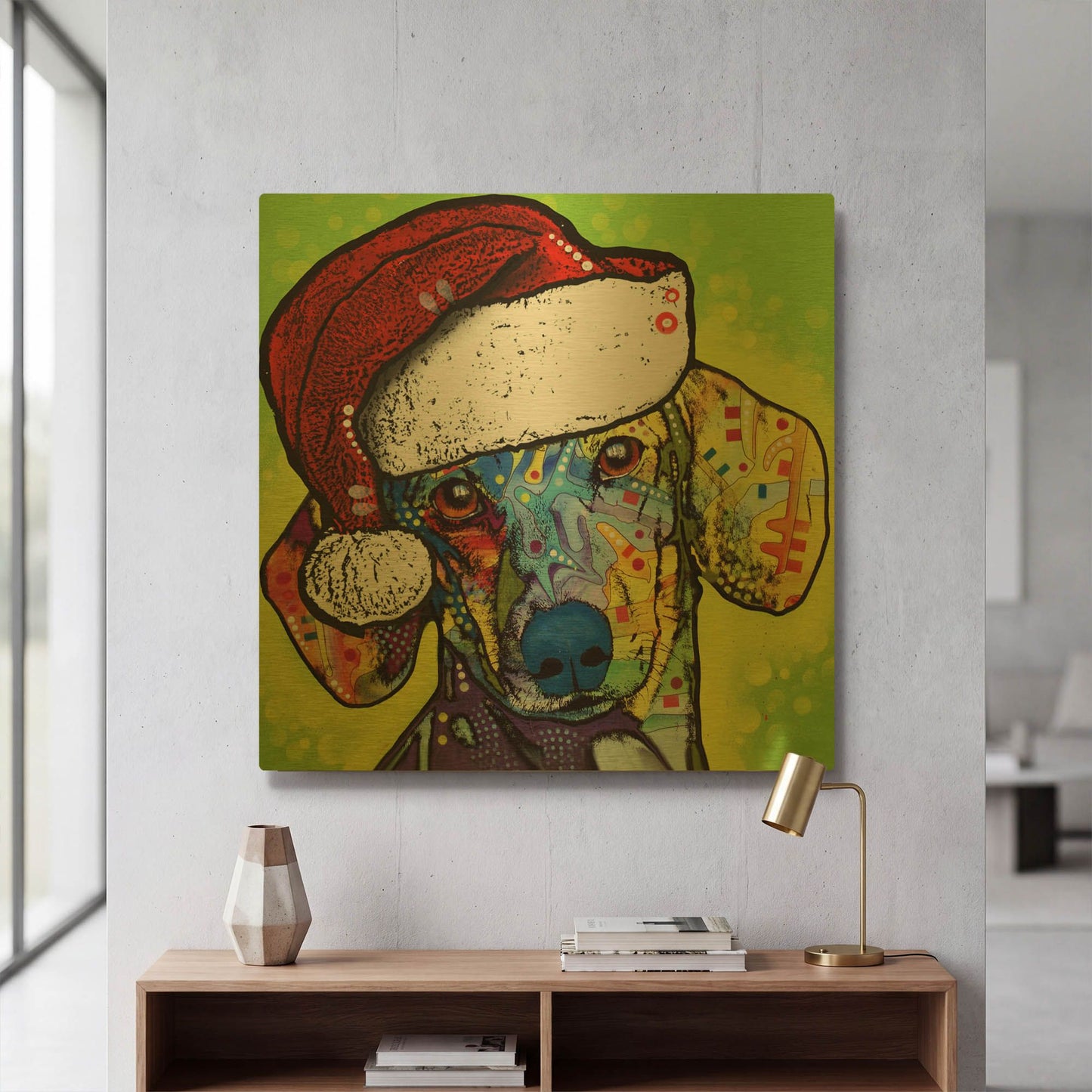 'Dachshund Christmas' By Dean Russo Gold Metal Wall Art
