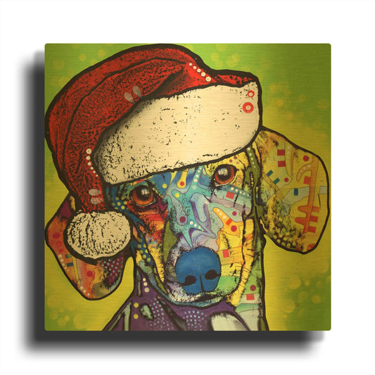 'Dachshund Christmas' By Dean Russo Gold Metal Wall Art