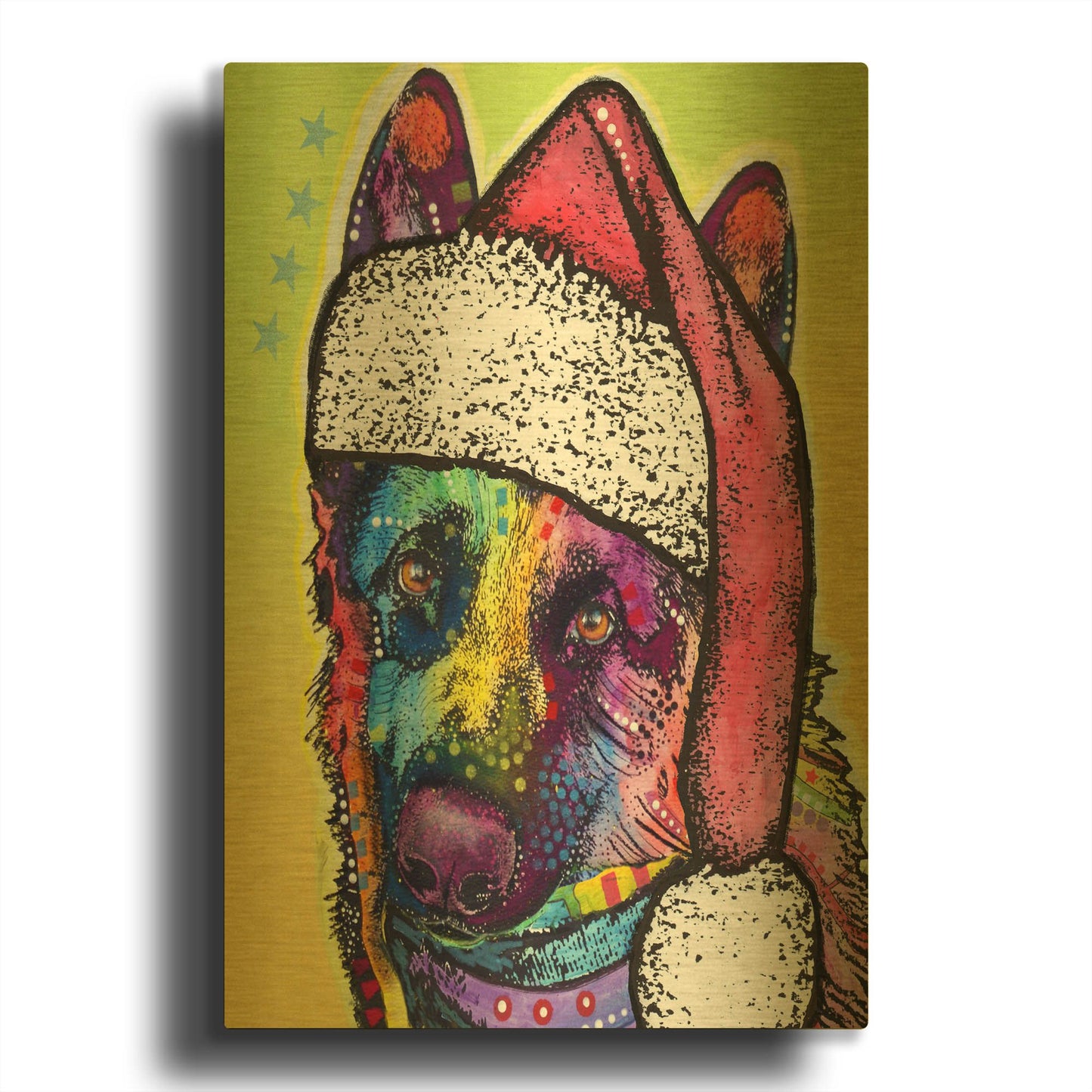 'German Shepherd Christmas' By Dean Russo Gold Metal Wall Art