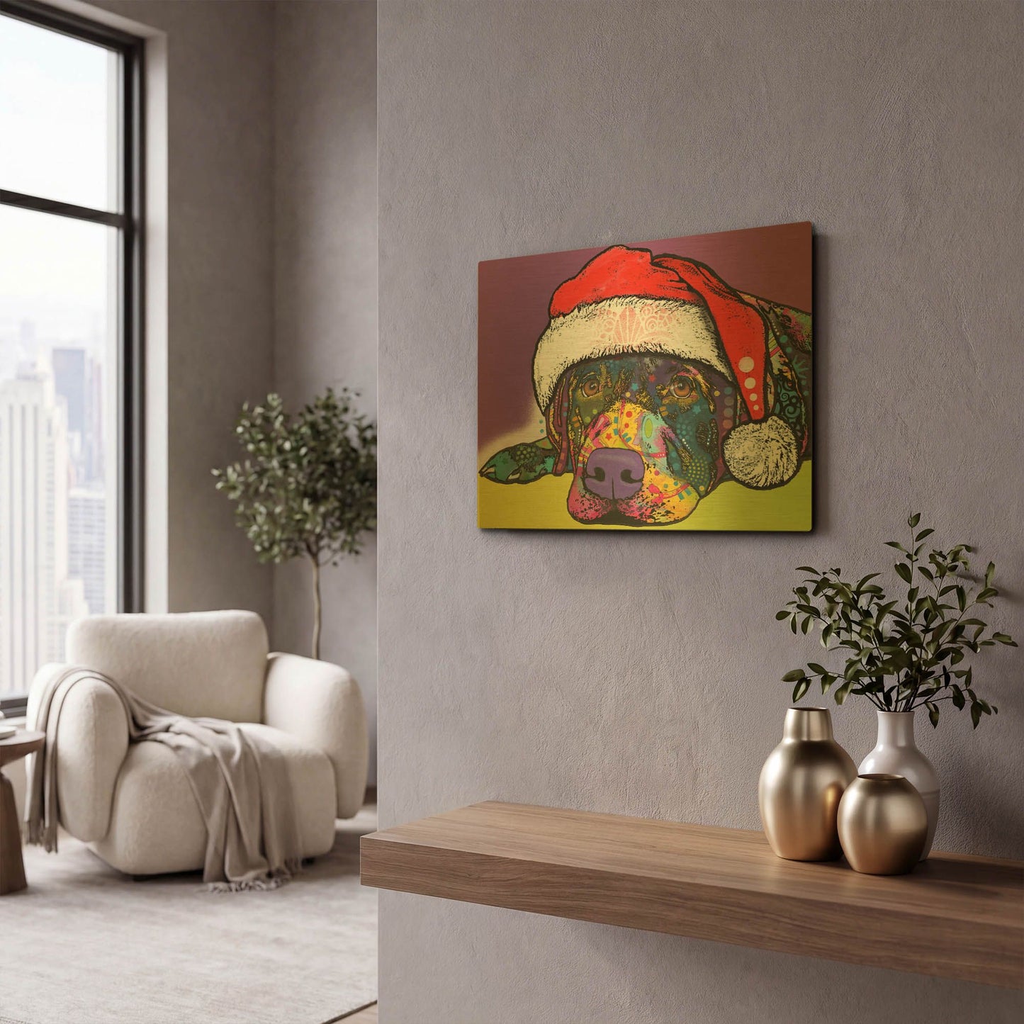 'Savvy Labrador Christmas' By Dean Russo Gold Metal Wall Art