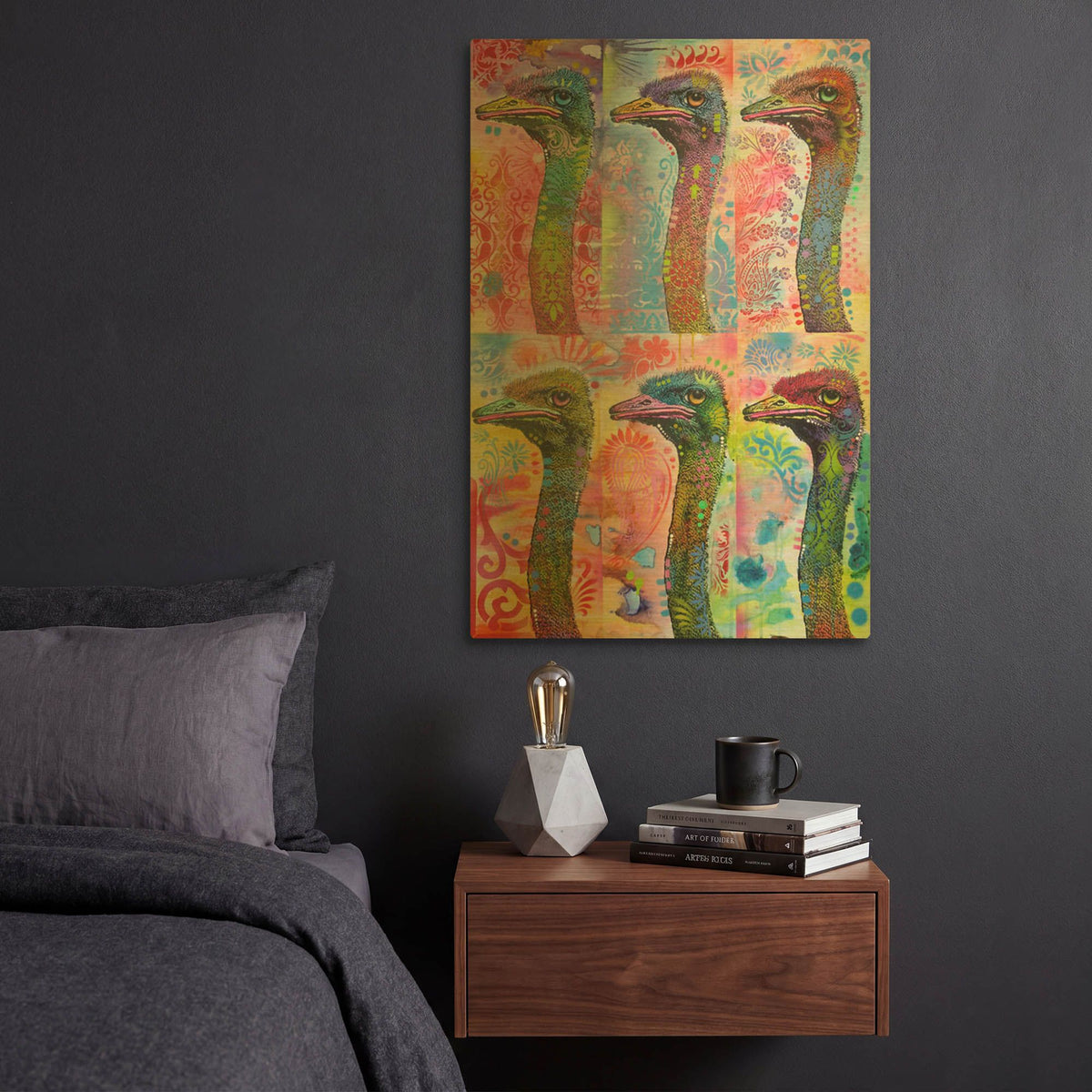 '6 Ostriches' By Dean Russo Gold Metal Wall Art