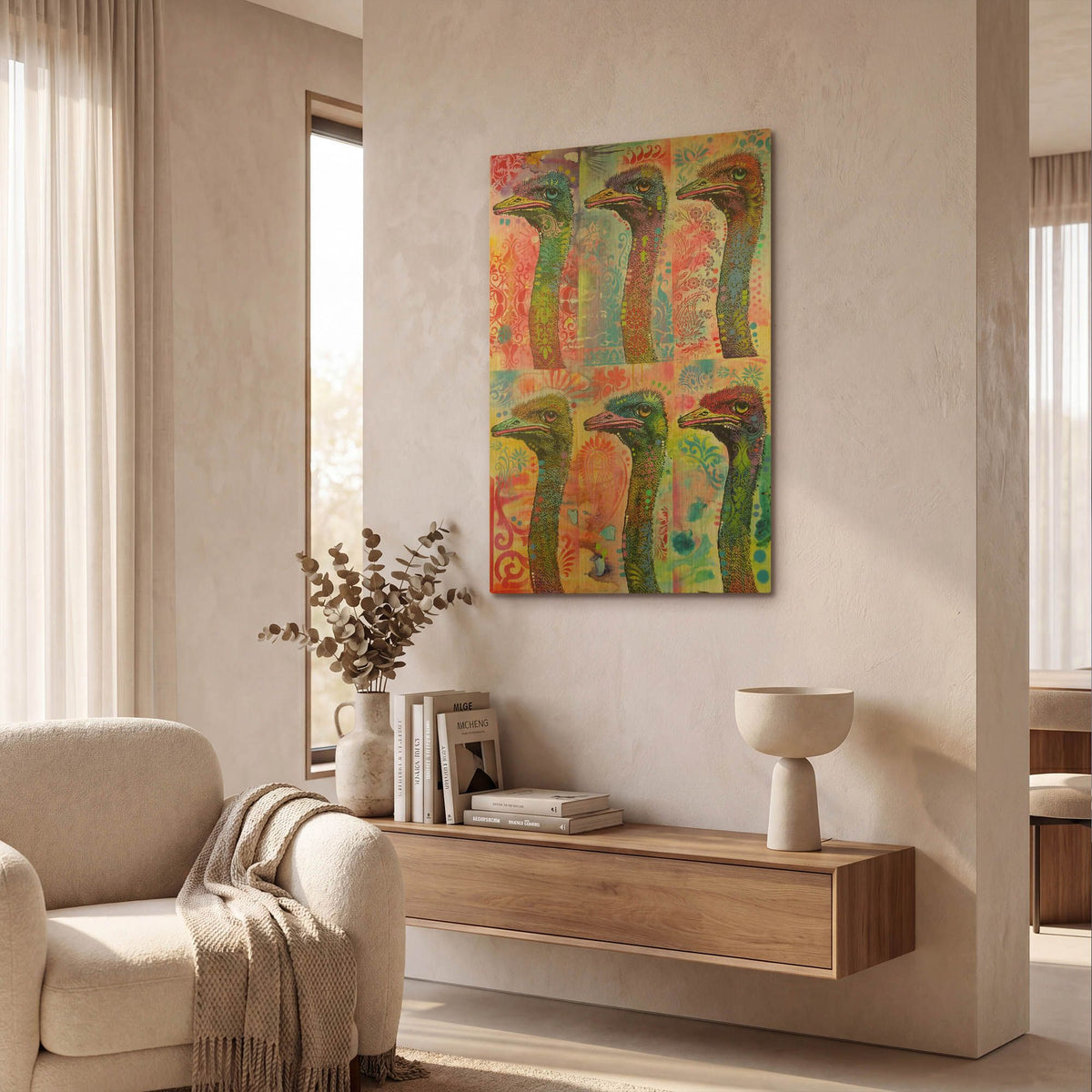 '6 Ostriches' By Dean Russo Gold Metal Wall Art