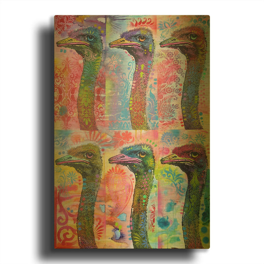 '6 Ostriches' By Dean Russo Gold Metal Wall Art