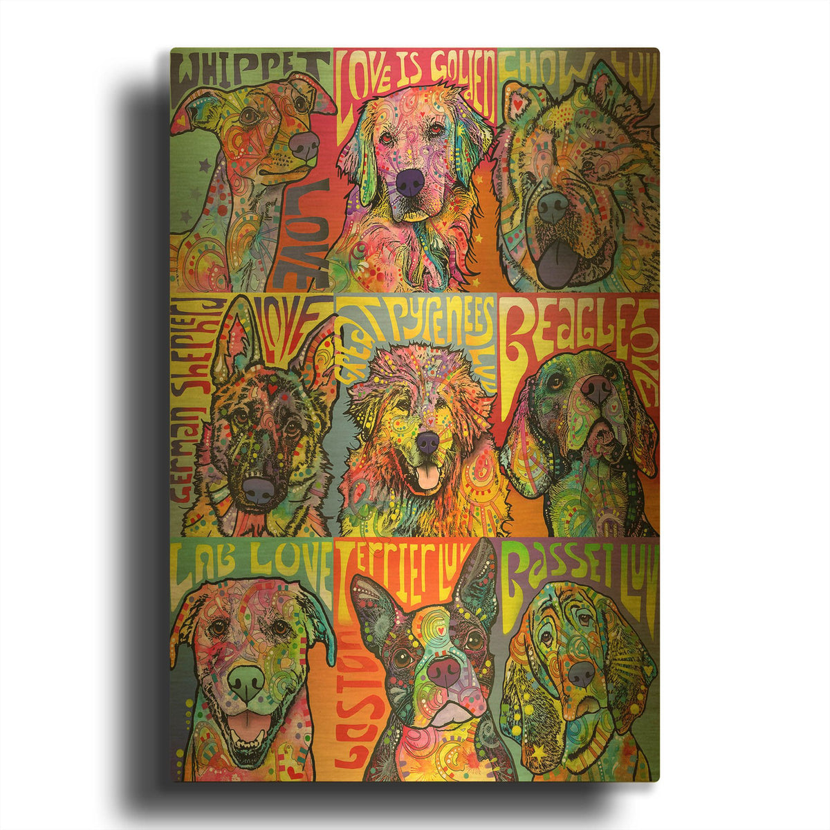 'Nine Up Of Dogs' By Dean Russo Gold Metal Wall Art