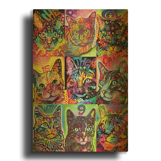 'Nine Up Of Cats' By Dean Russo Gold Metal Wall Art
