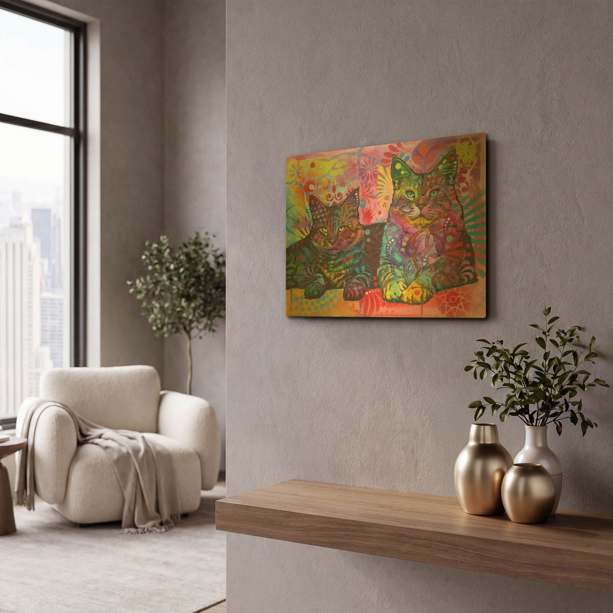 '2 Cats' By Dean Russo Gold Metal Wall Art