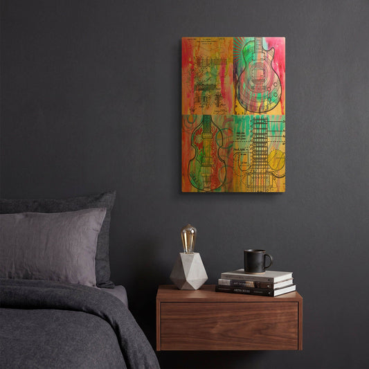 'Four Guitars' By Dean Russo Gold Metal Wall Art