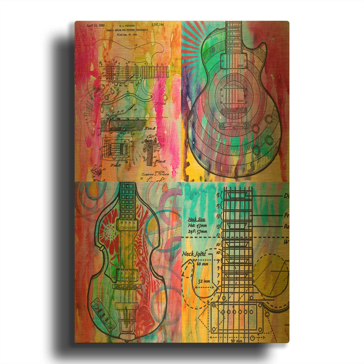 'Four Guitars' By Dean Russo Gold Metal Wall Art
