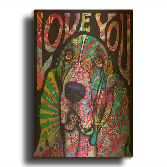 'Love You Basset' By Dean Russo Gold Metal Wall Art