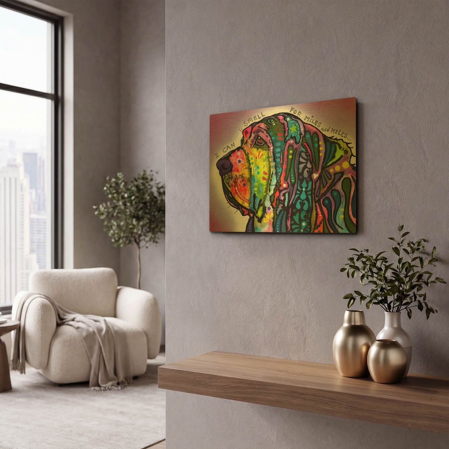 'I Can Smell (Bloodhound)' By Dean Russo Gold Metal Wall Art