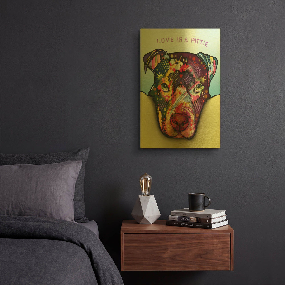 'Love Is A Pittie' By Dean Russo Gold Metal Wall Art