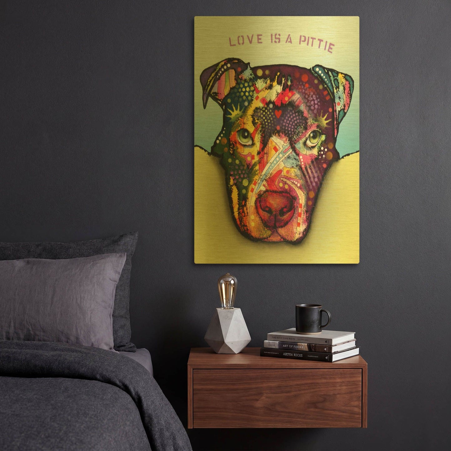 'Love Is A Pittie' By Dean Russo Gold Metal Wall Art