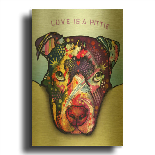 'Love Is A Pittie' By Dean Russo Gold Metal Wall Art