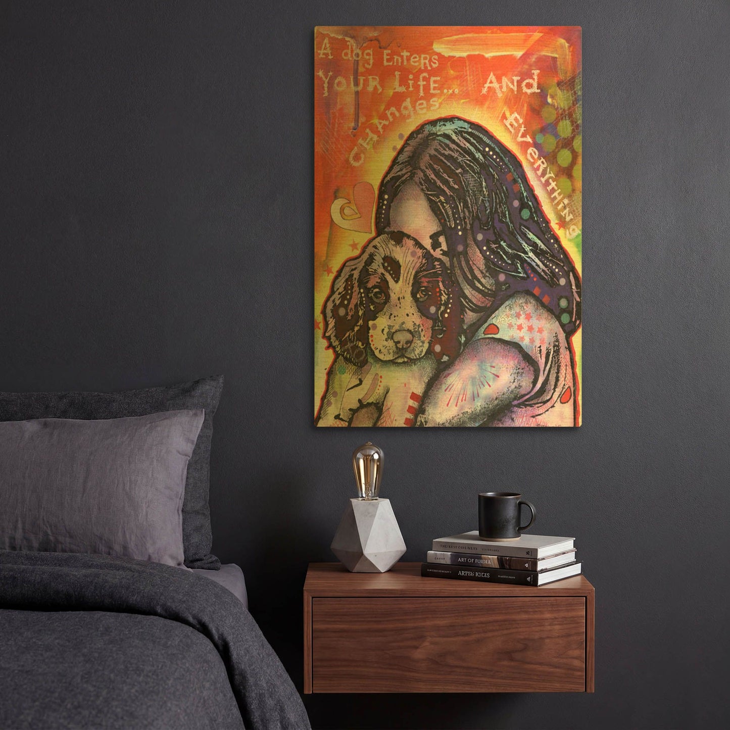 'A Dog Changes Everything' By Dean Russo Gold Metal Wall Art