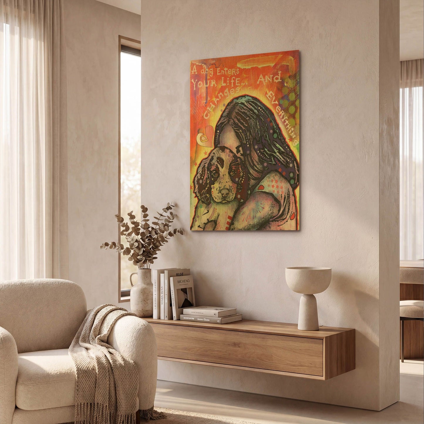 'A Dog Changes Everything' By Dean Russo Gold Metal Wall Art