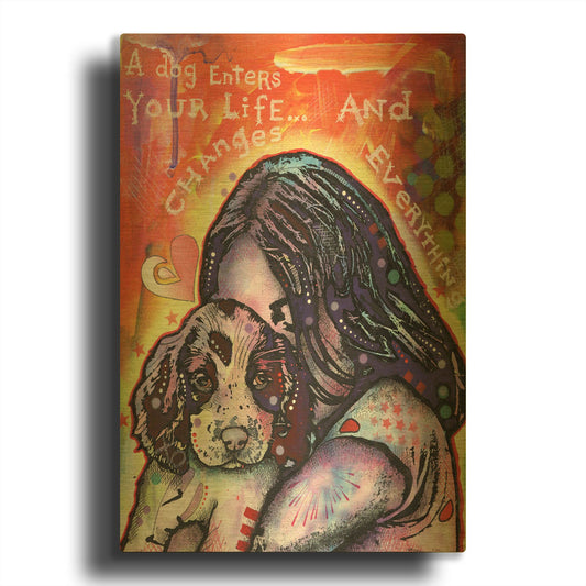 'A Dog Changes Everything' By Dean Russo Gold Metal Wall Art