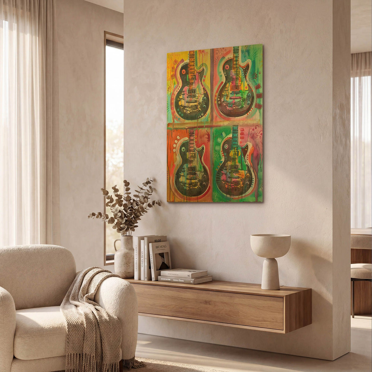 'Les Paul 4up' By Dean Russo Gold Metal Wall Art