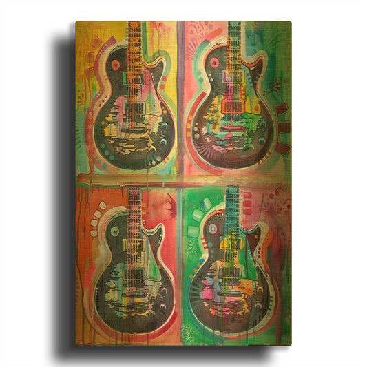 'Les Paul 4up' By Dean Russo Gold Metal Wall Art