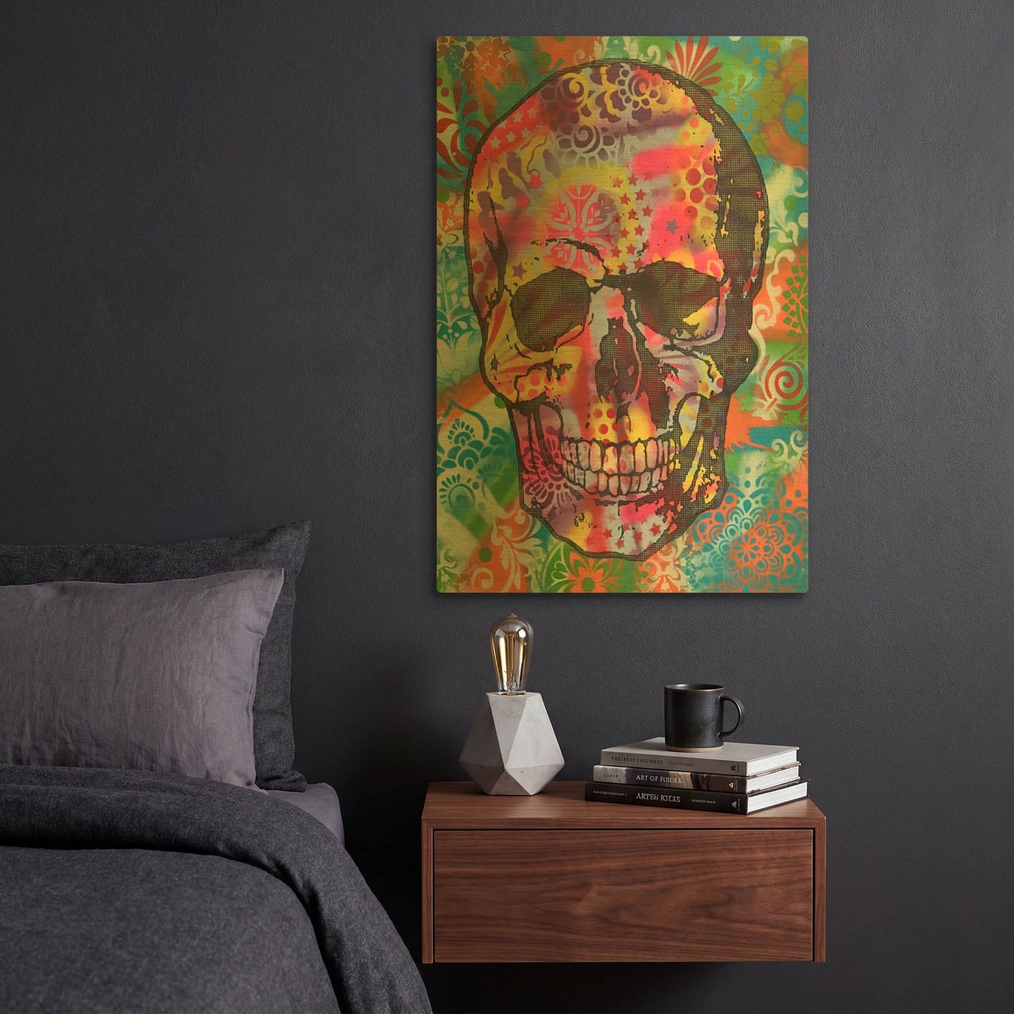 'Skull 1up' By Dean Russo Gold Metal Wall Art