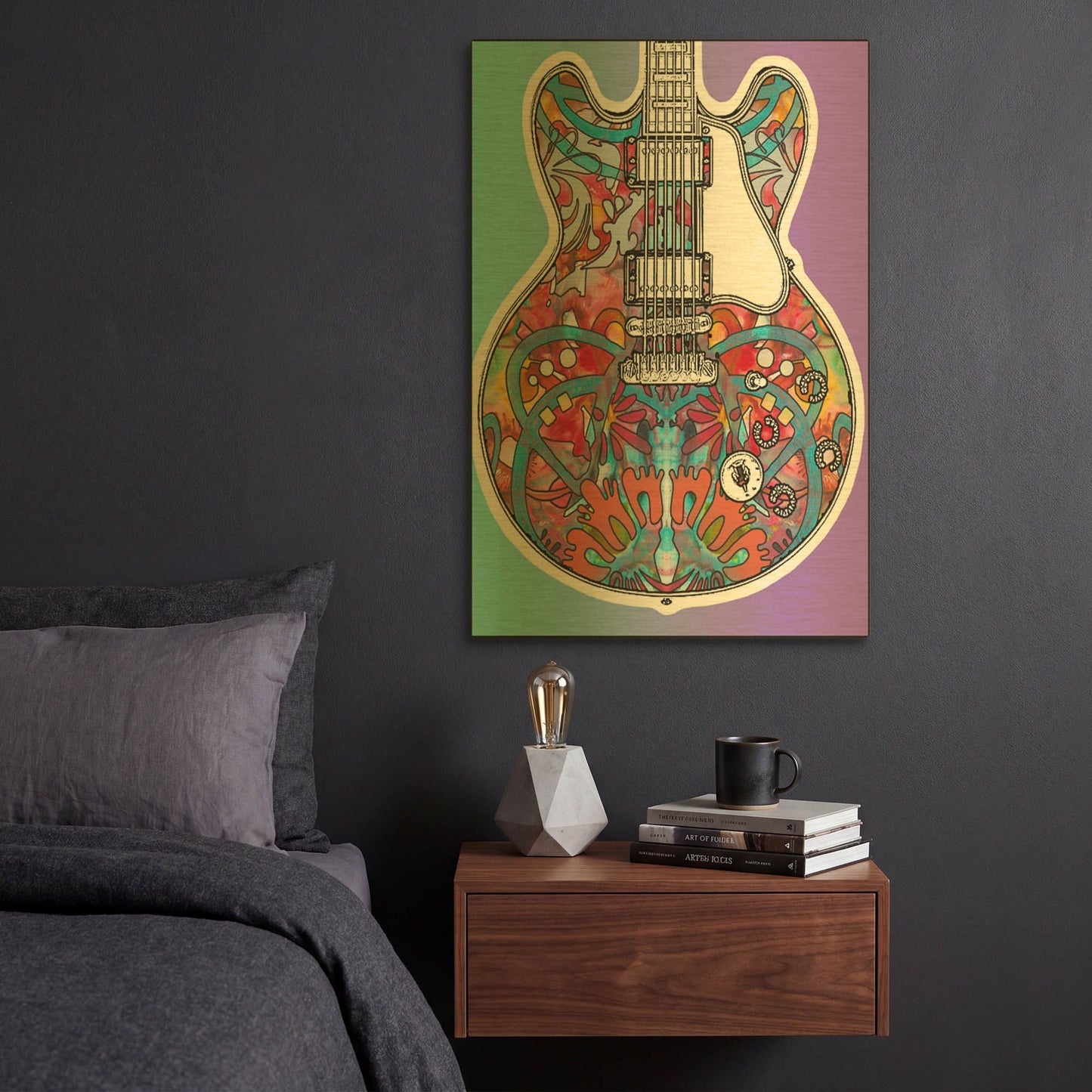 'Gibson Es' By Dean Russo Gold Metal Wall Art