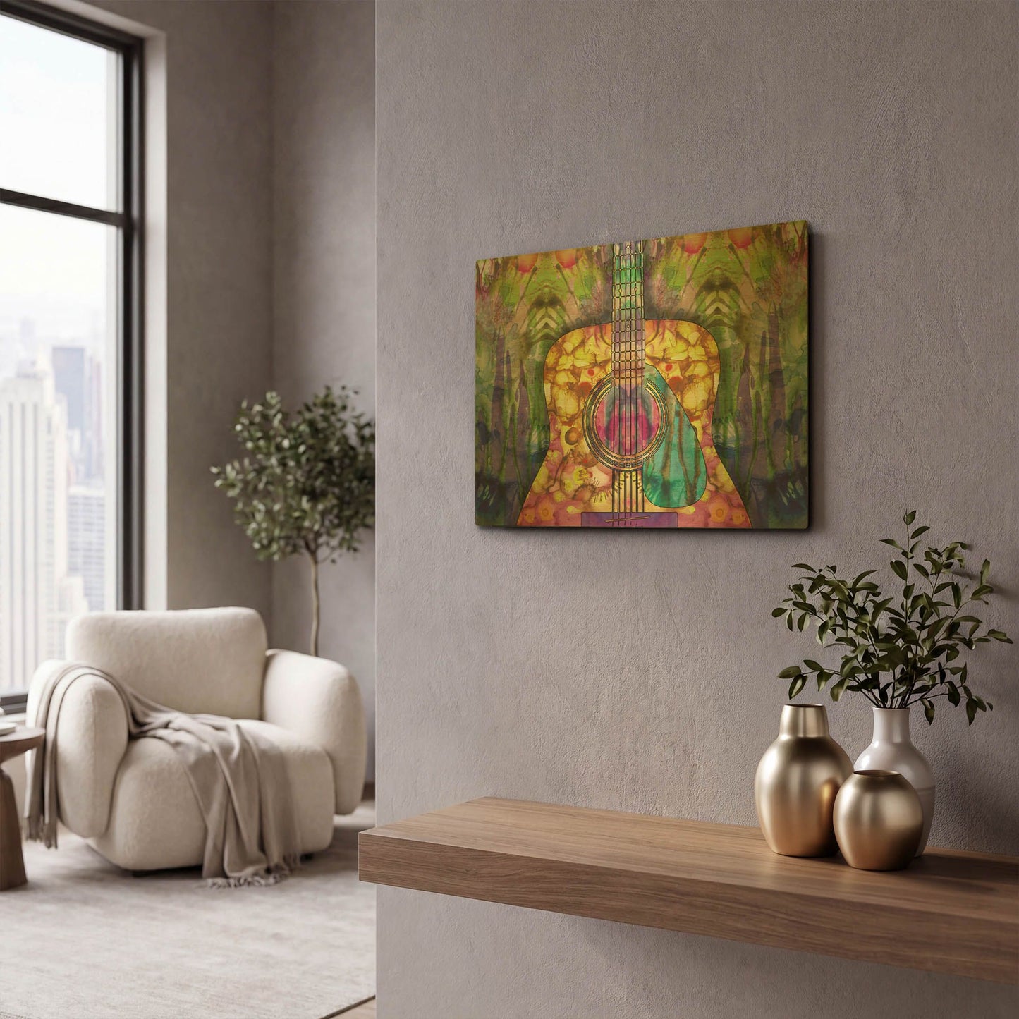 'Guitar 2' By Dean Russo Gold Metal Wall Art
