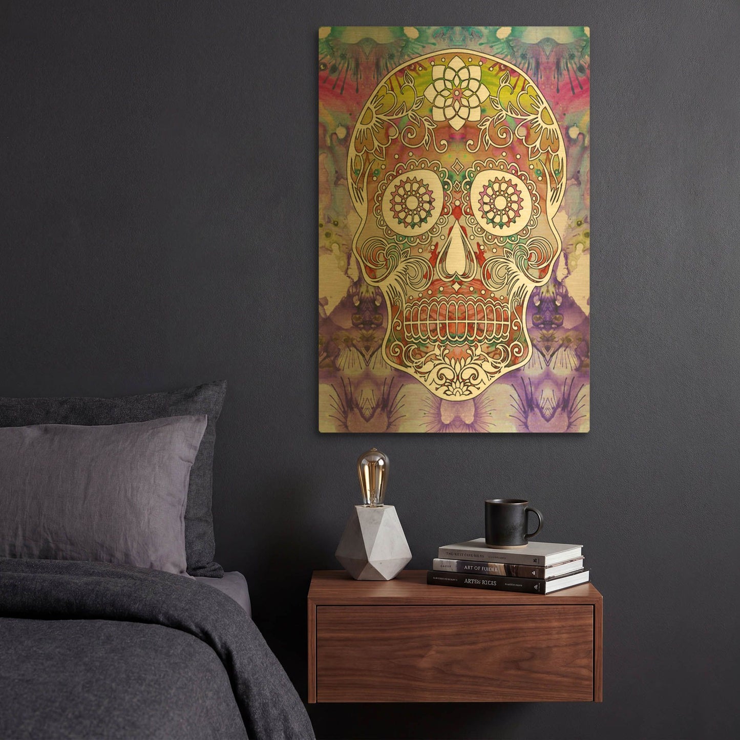 'Sugar Skull' By Dean Russo Gold Metal Wall Art