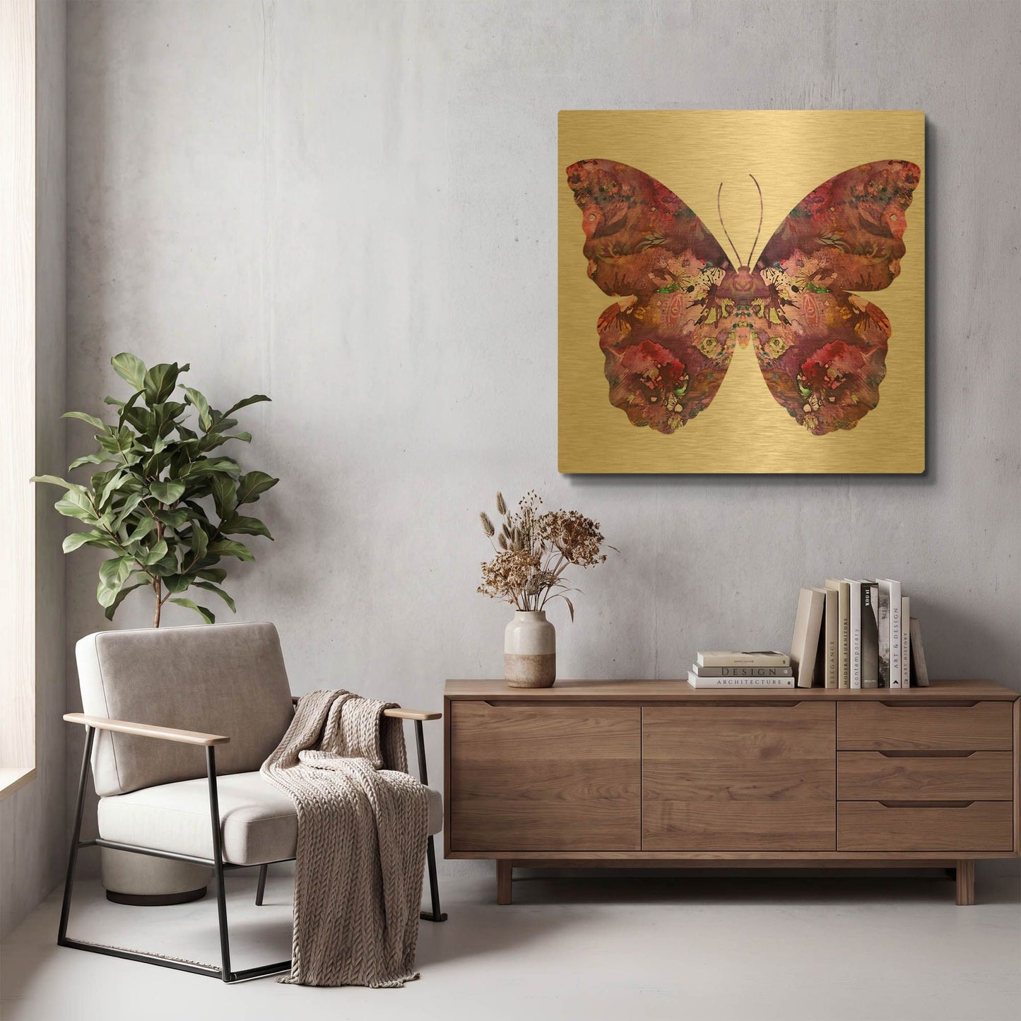 'Cinematic Butterfly' By Dean Russo Gold Metal Wall Art