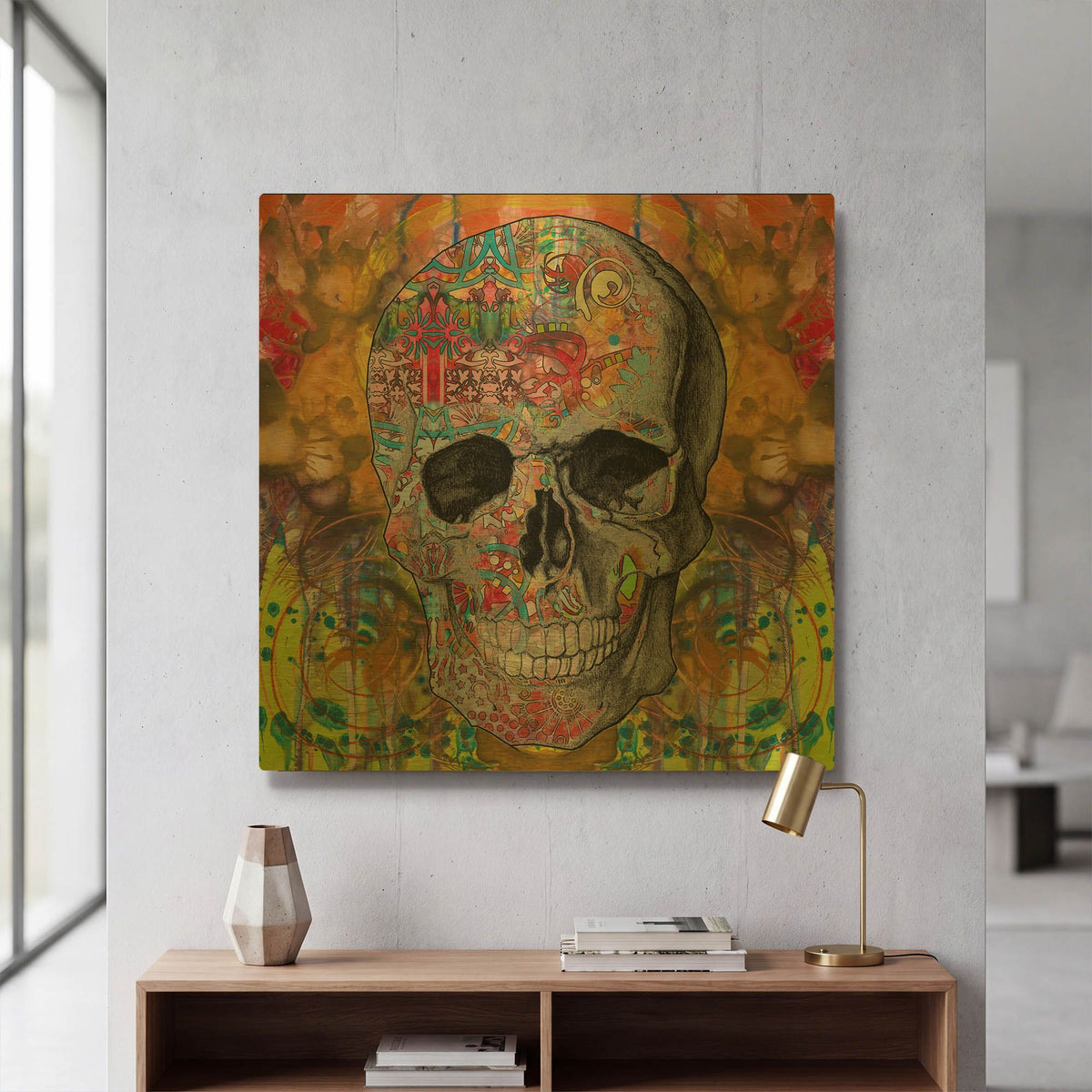 'Smile Skull' By Dean Russo Gold Metal Wall Art