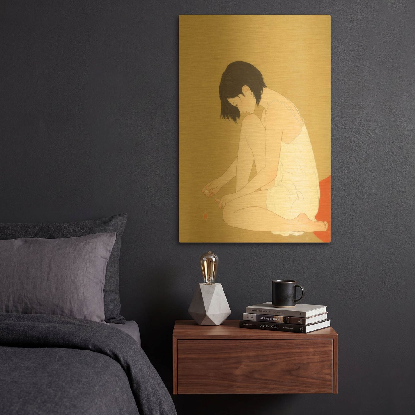 'A Woman Painting a Pedicure' By Sai Tamiya Gold Metal Wall Art