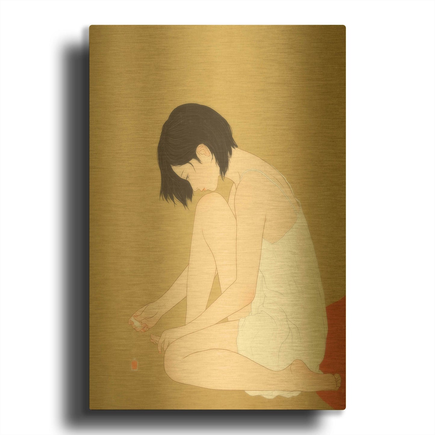 'A Woman Painting a Pedicure' By Sai Tamiya Gold Metal Wall Art