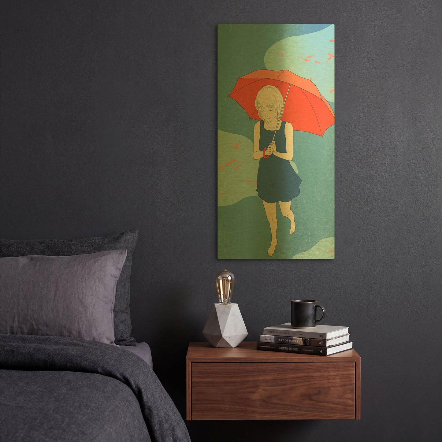 'Afternoon Fish' By Sai Tamiya Gold Metal Wall Art