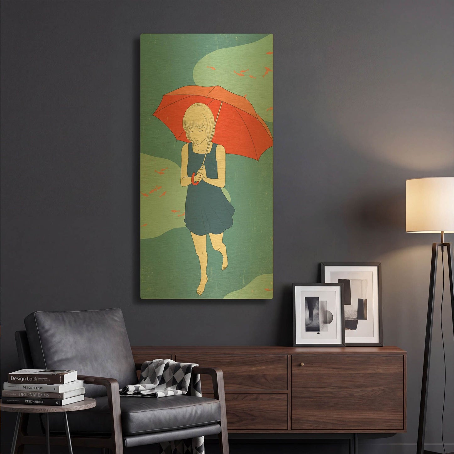 'Afternoon Fish' By Sai Tamiya Gold Metal Wall Art