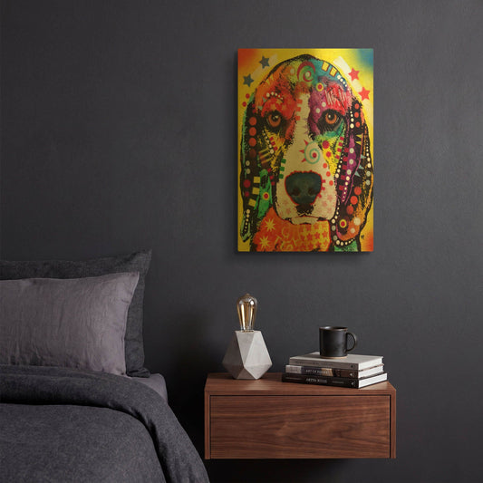 'Beagle Face' By Dean Russo Gold Metal Wall Art