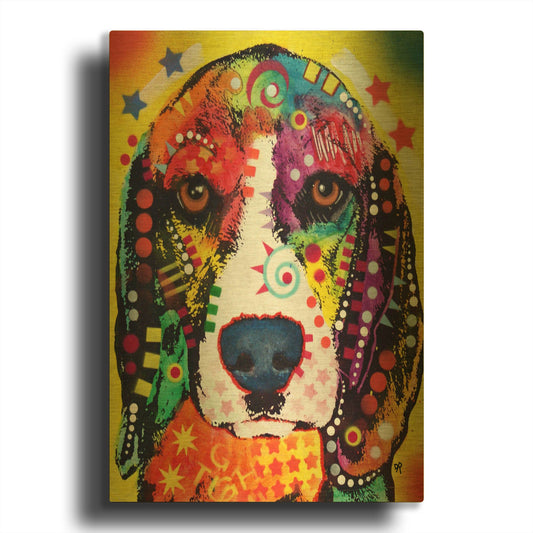 'Beagle Face' By Dean Russo Gold Metal Wall Art